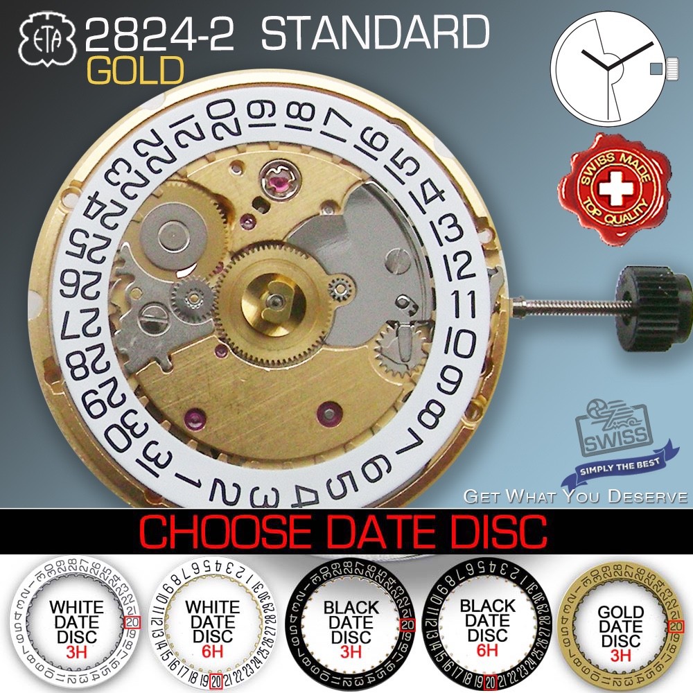 MOVEMENT AUTOMATIC ETA 2824-2 TOP GRADE, GOLD PLATED, 5 DATE VARIATIONS