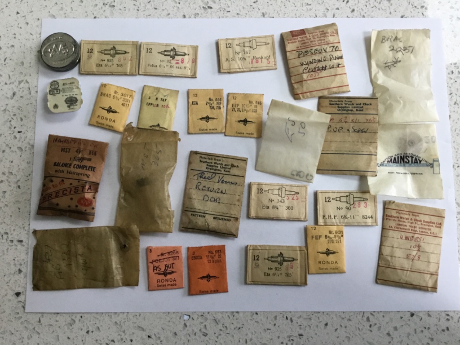 joblot vintage NOS Ronda dcn watch balance staff packets and other parts