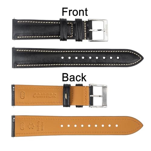 Quick Release Leather Watch Band, Two Tone Oil 21mm Black / Silver Buckle