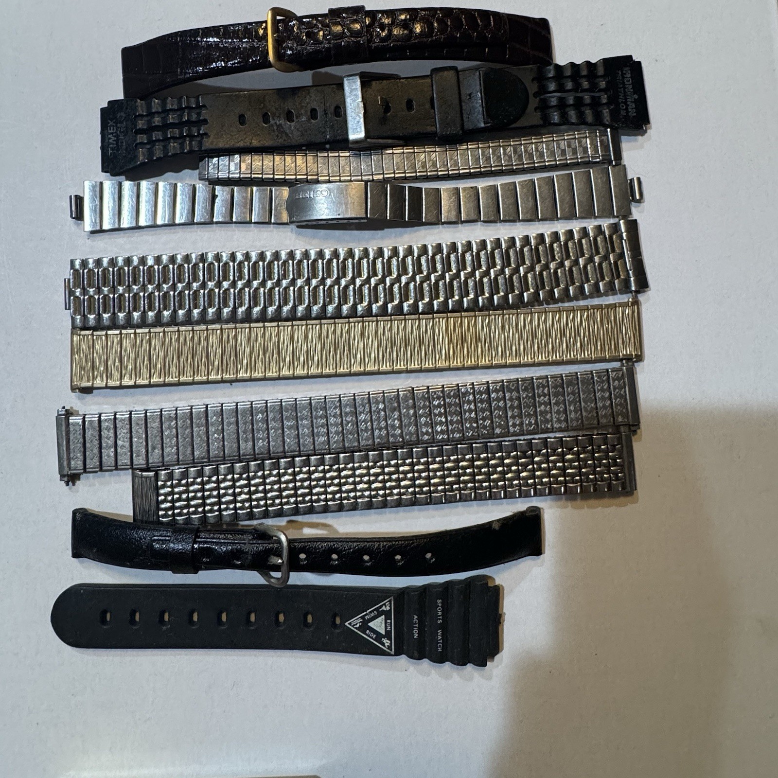 Vintage Watch Bands Parts Lot Seiko Timex Speidel Metal Leather Pins Repair