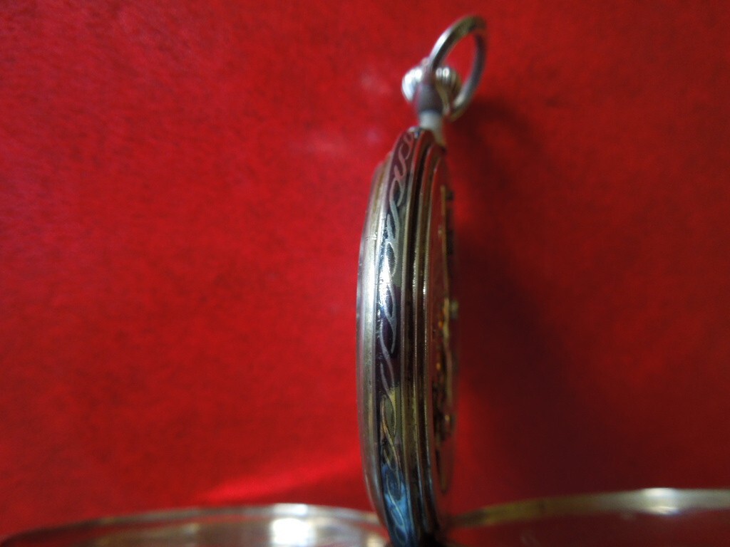 J4939 POCKET WATCH MOVADO NIELLO HORSES FULL HUNTER HUGUENIN FR. SEE DESCR