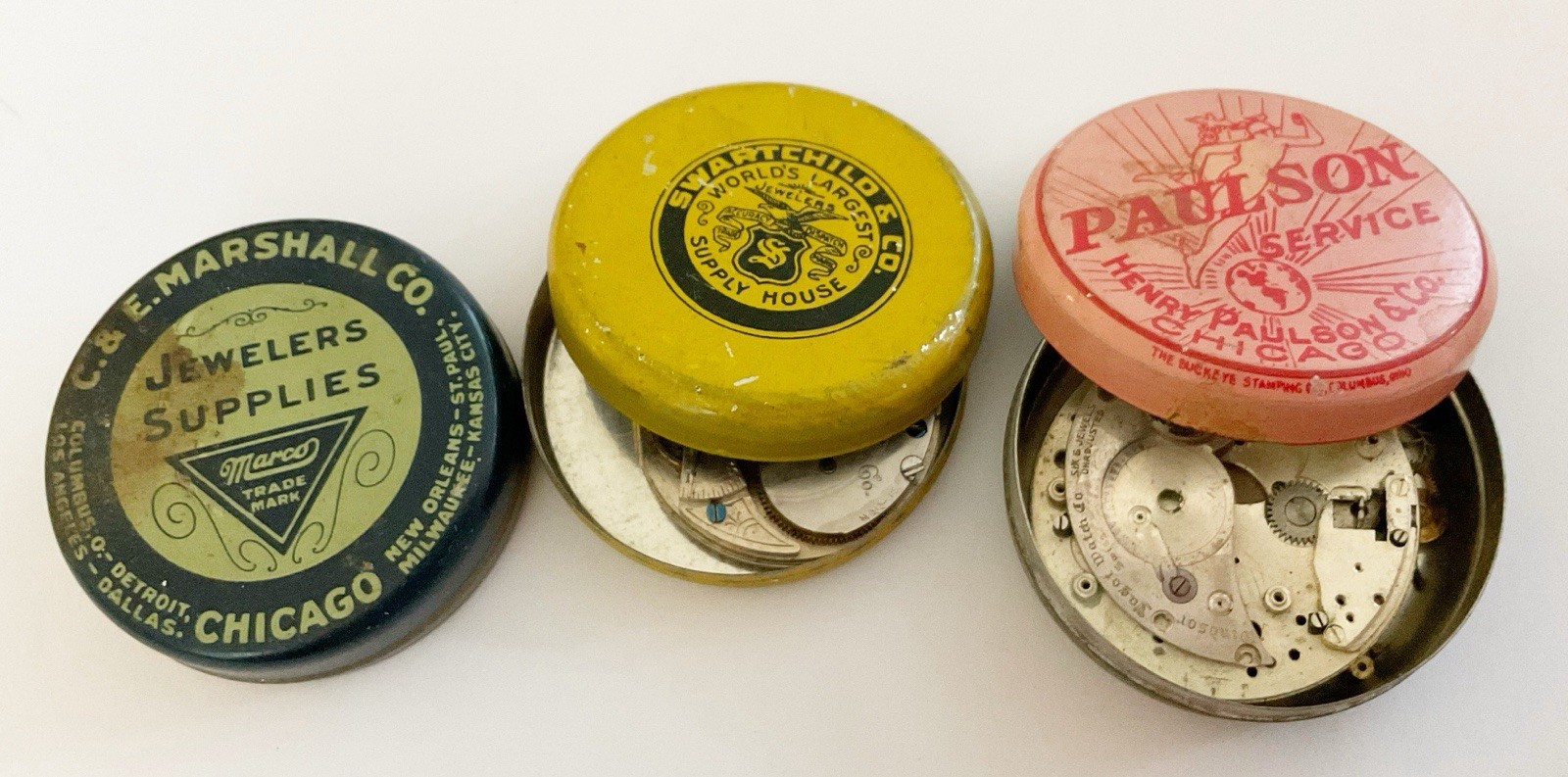 Antique Advertising Watch Part Tins, With Some Parts