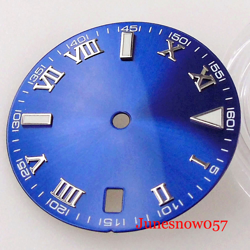 29MM Roman Numbers Fit NH35 MIYOTA ETA2824 Movement Men Blue Sunburst Watch Dial