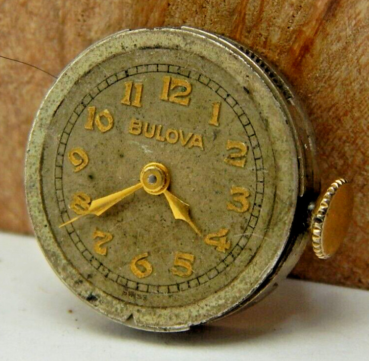 Vintage 1945 Bulova 7AM 17 jewel ladies wrist watch movement with dial and crown