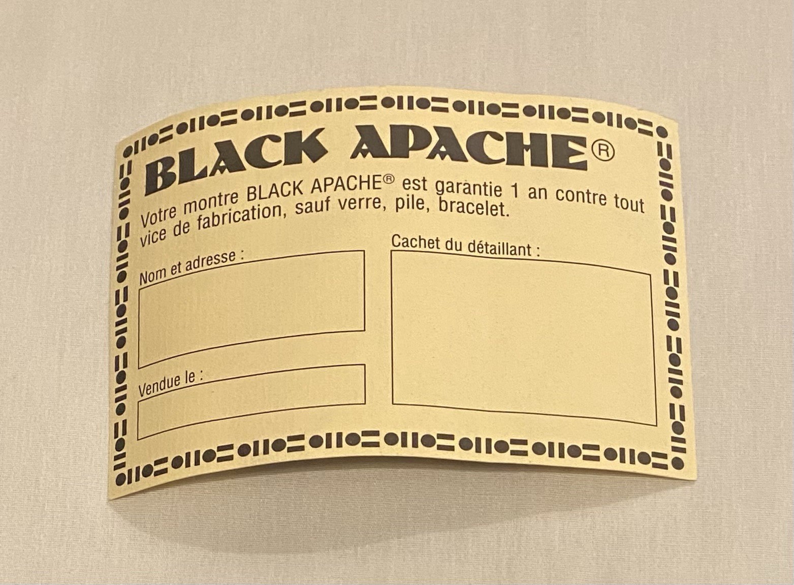 Vintage BLACK APACHE Watch Leather Band French Movement Native American Dial NOS