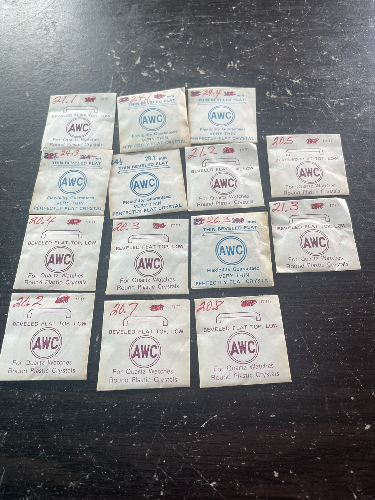 Lot of 14 AWC Antique / Vintage Watch plastic Crystals Hong Kong China