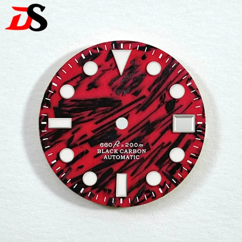 28.5mm Red Carbon Fiber Dial Blue Lume for NH35NH36 Movement