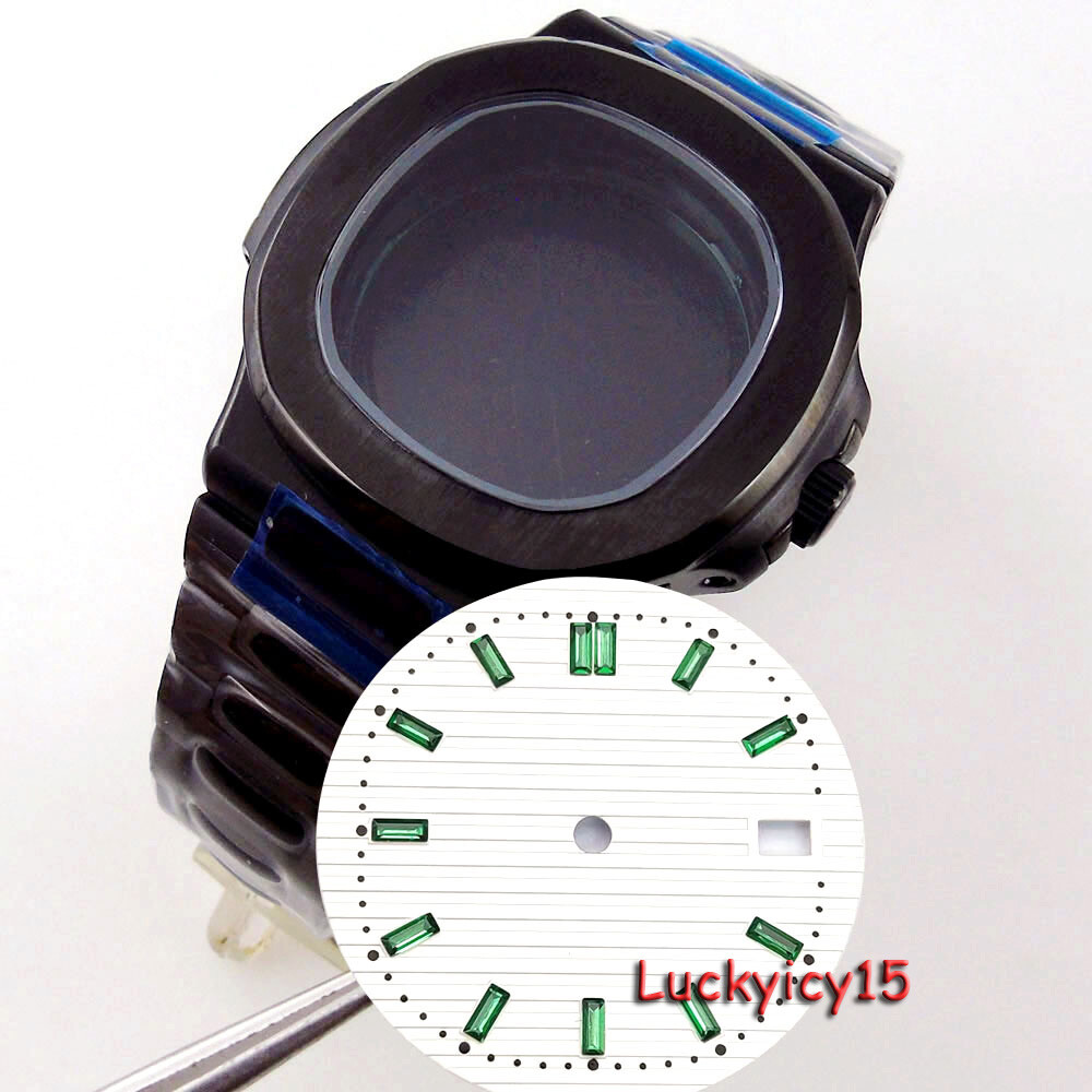 BLIGER 40mm Square Watch Case 29.8MM Green Blue Dial Color Marks Fit NH35A Watch