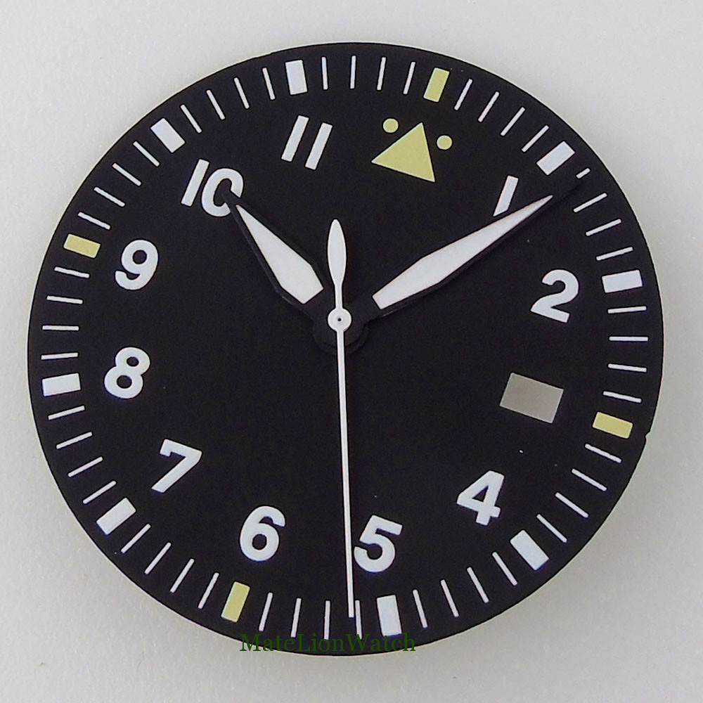 33.6mm Watch Dial+Hands Fit For NH35/NH35A Movement Green Lume Matte/Sunburst
