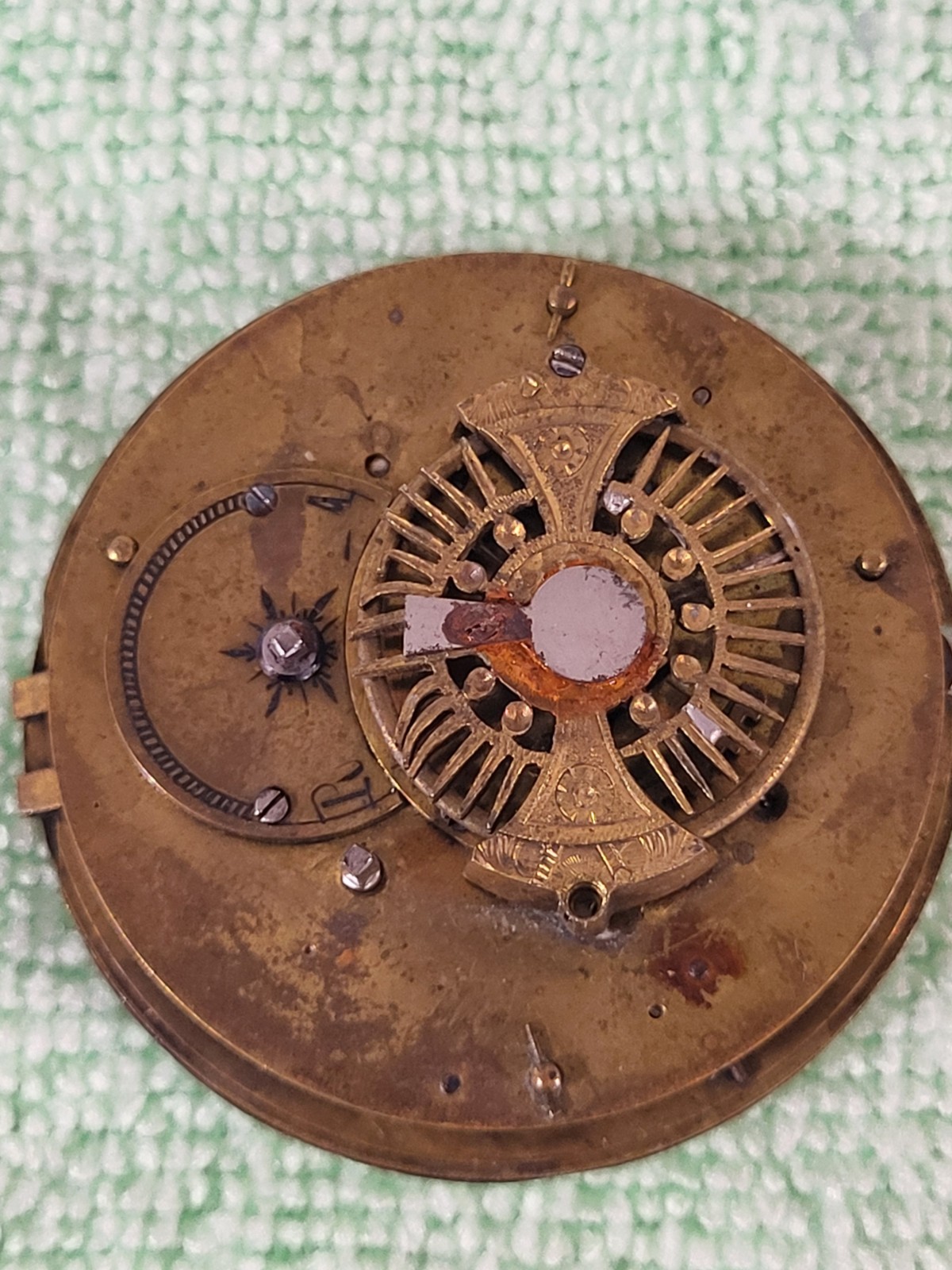 Antique 18thC Verge Fusee Pocket Watch Movement Porcelain Roman Dial