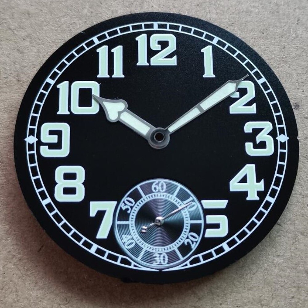 35mm Black Pilot Watch Dial Watch Hands Green Luminous for ETA6498 Men’s Watch