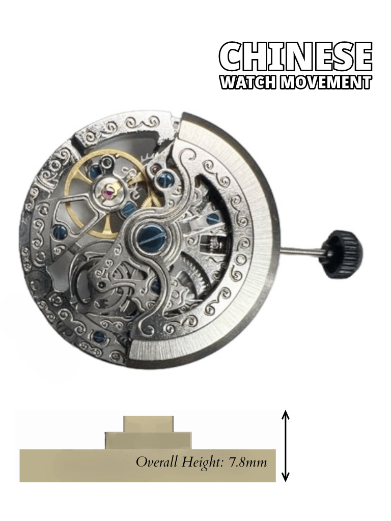 Chinese Watch Movement Automatic Skeleton Mechanical TY2807 3Hands