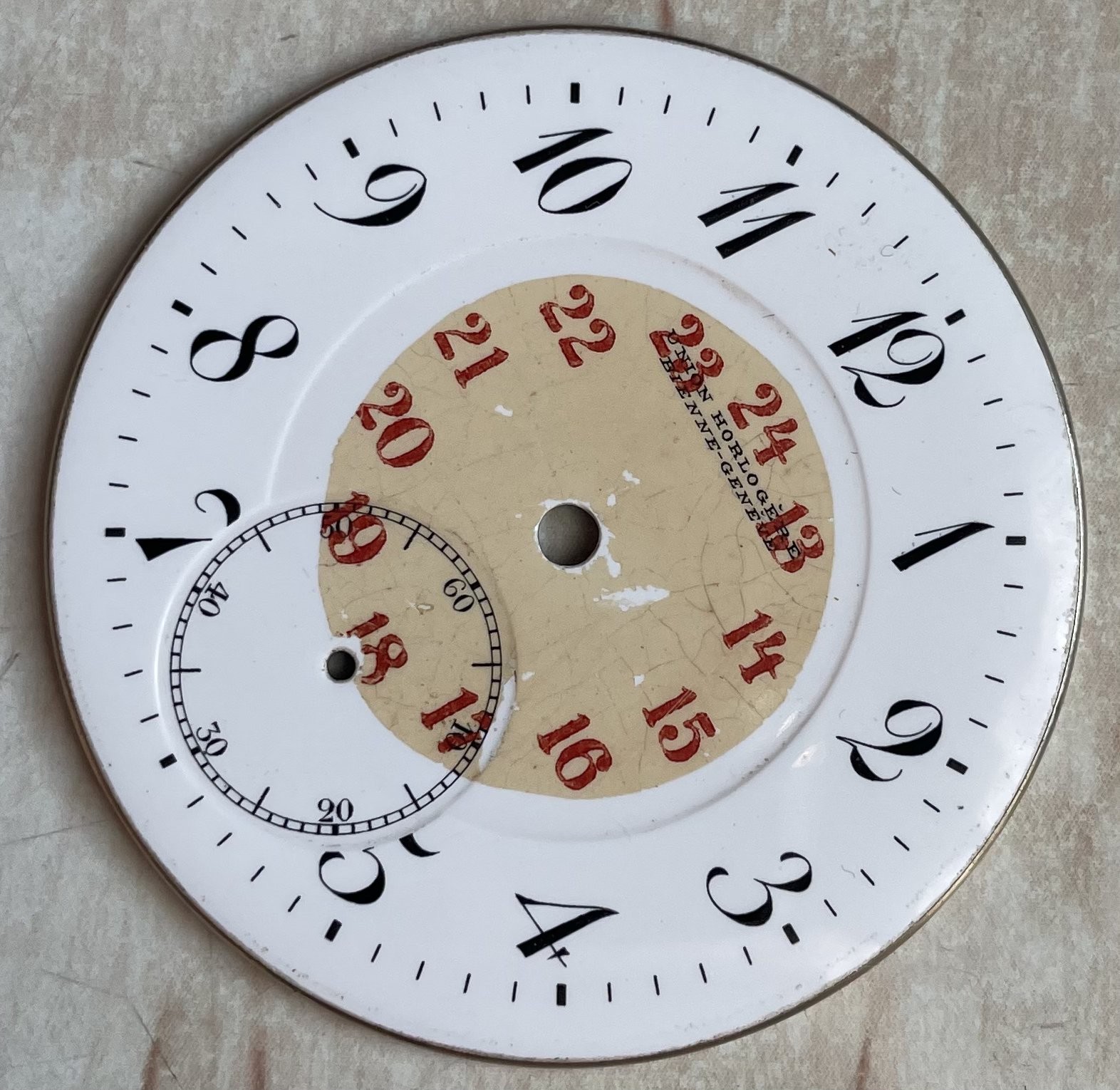 Swiss Porcelain Dial for Pocket Watch UNION HORLOGERE Bienne-Geneve