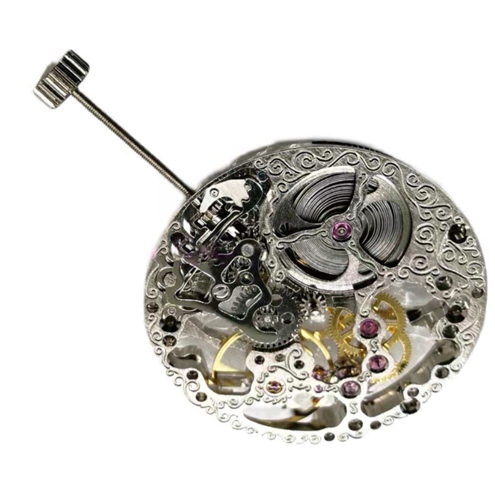 17 Jewels Mechanical Silver Skeleton Manual Winding Watch Movement For ETA 6498