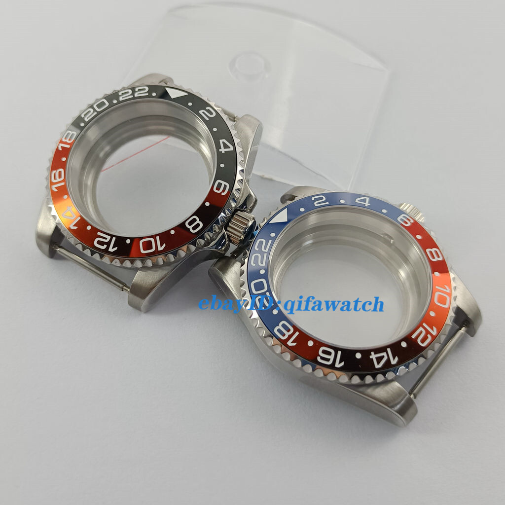 40mm Sapphire glass Watch Case red blue GMT Ceramics Bezel Fit NH34 NH35 NH36