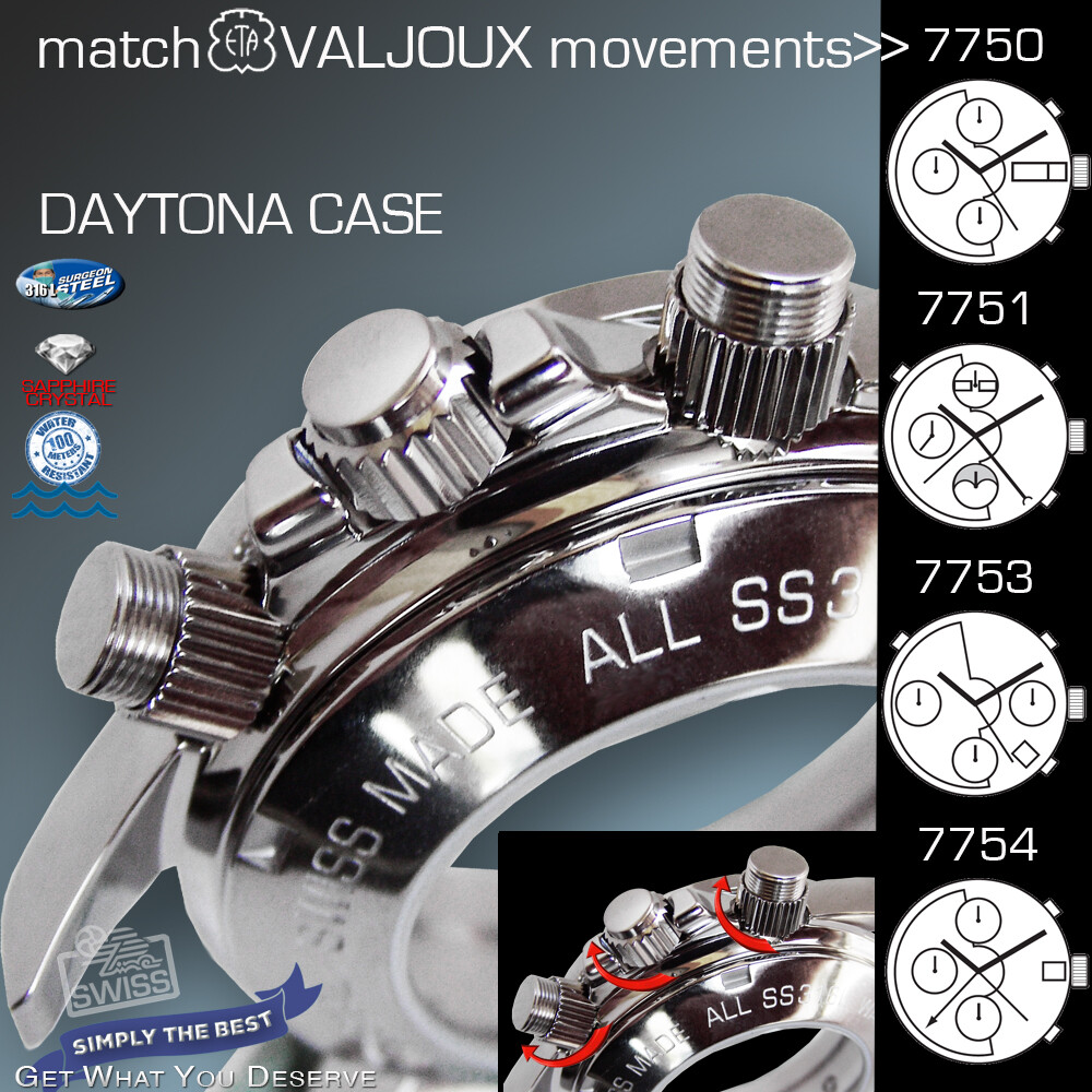 WATCH CASE DAYTONA,TACHYMETER, ETA VALJOUX 7750,7751, 7753,7754 ST-STEEL, 38MM