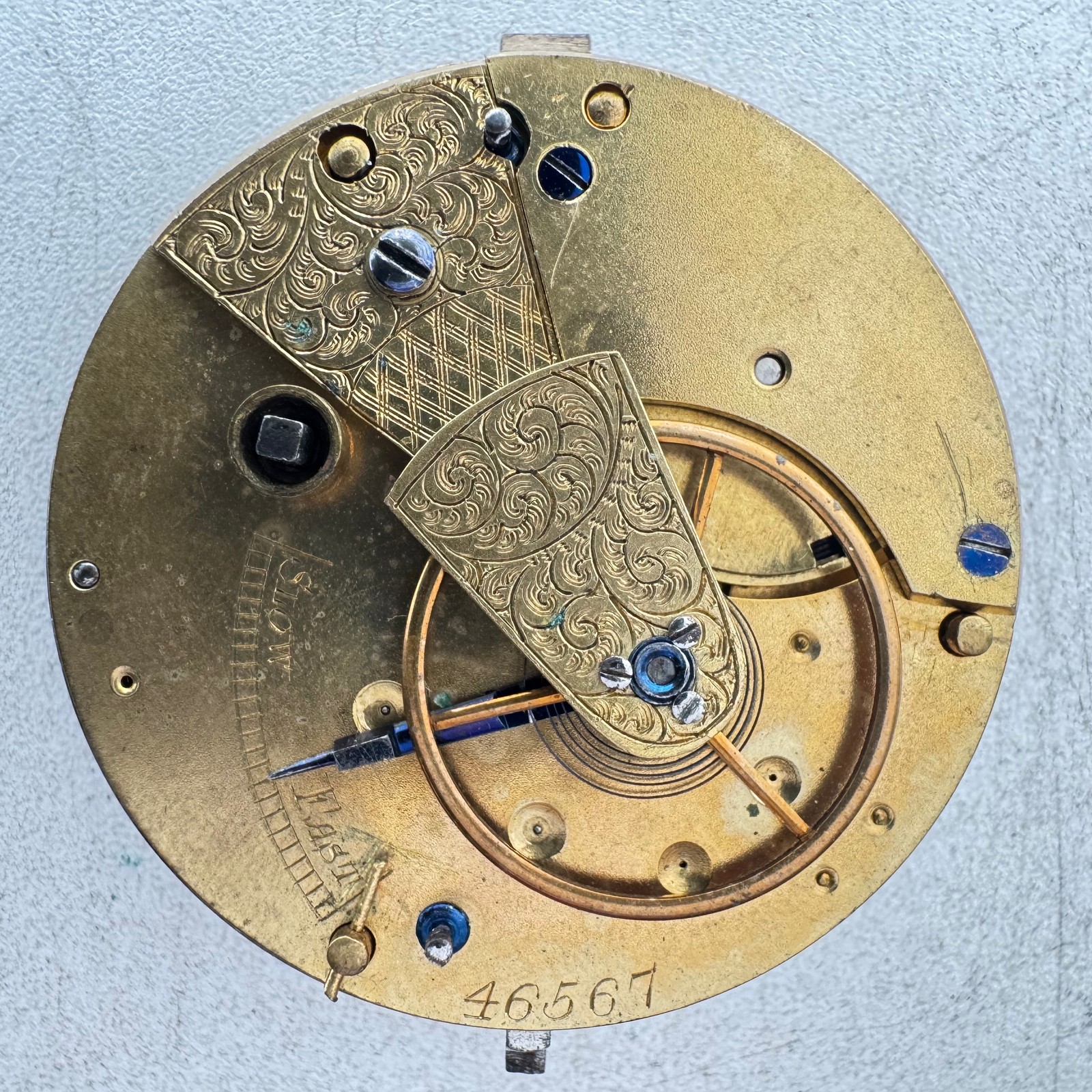 Antique Unbranded Metallic Roman Floral Embossed Key Wind Pocket Watch Movement