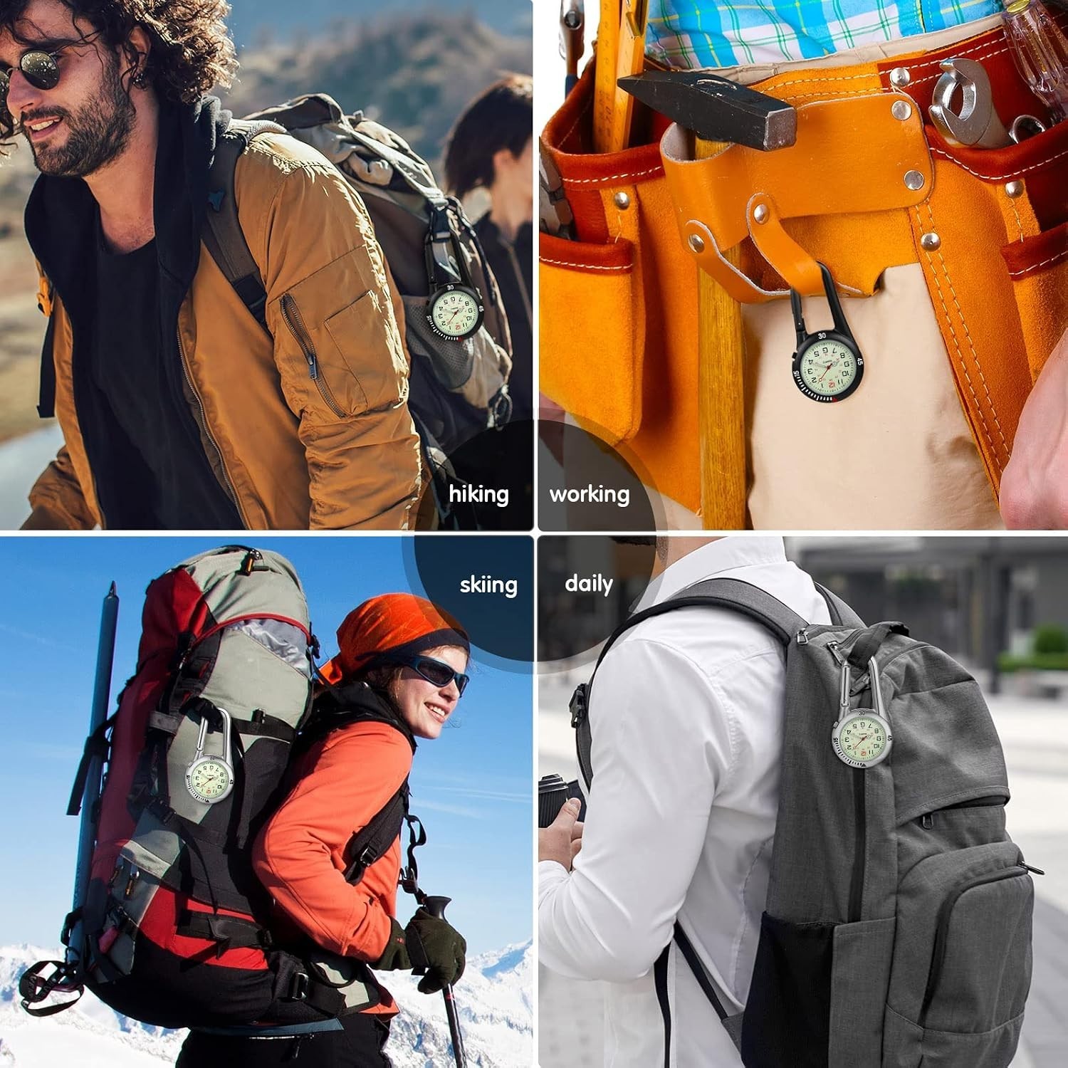 2 Pieces Clip on Quartz Watch Backpack Fob Belt Glow in The Dark Unisex Pocke…