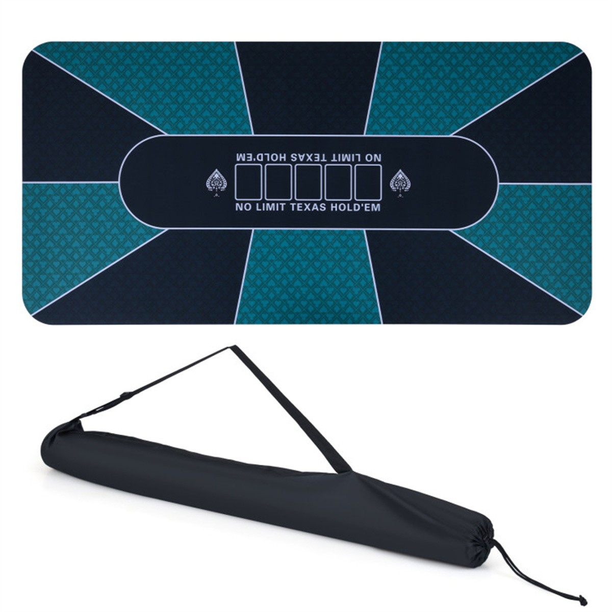 70″×35″ 10 Player Poker Table Mat Non-Slip Rubber Base w/ Carry Bag