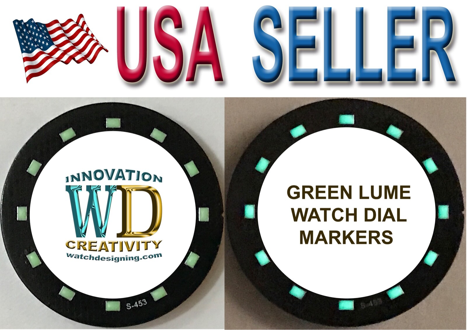 Watch Green LUME Dial Hour Markers 12 Indices Indexes Numerals Bars Parts Repair