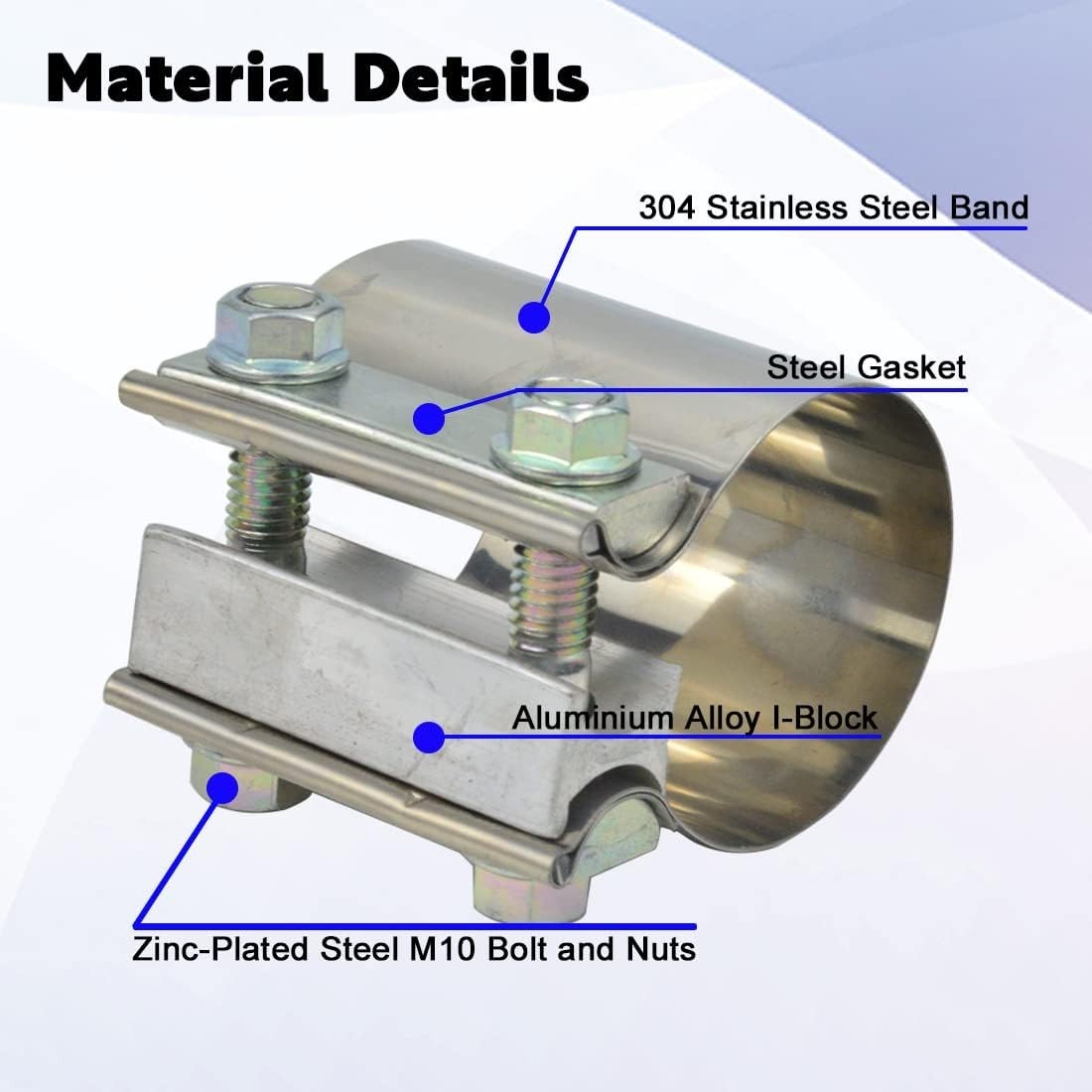 ID 2-1/2 Inch Lap Joint Butt Exhaust Clamp Stainless 63mm Exhaust Coupler Clamp