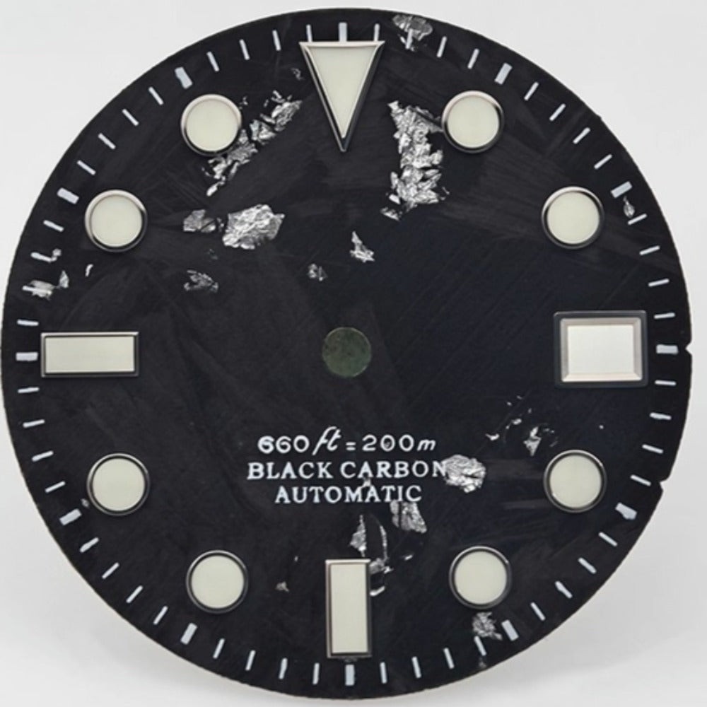 Triangle 28.5mm Carbon Fiber Black+silver Watch Dial for NH34/35 with Lume