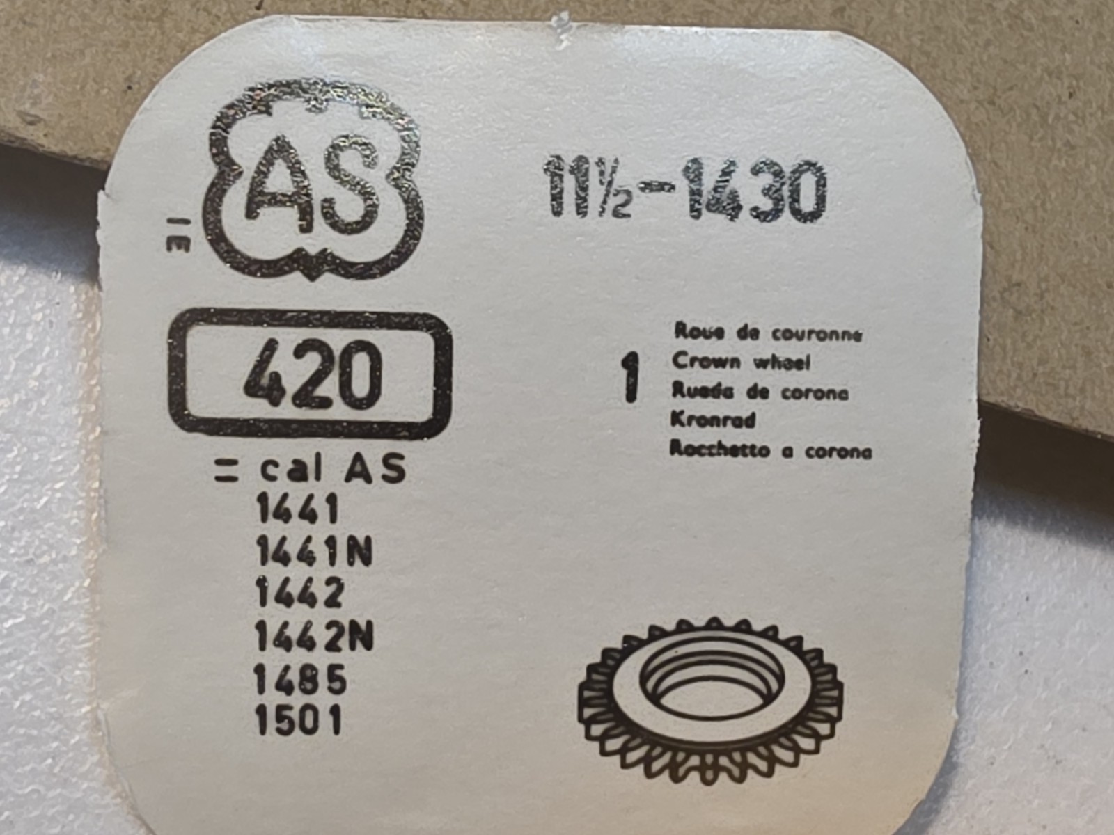 NOS AS 11-1/2L 1430 A. Schild 1430 P/N 420 Crown Wheel Parts Spares Repairs