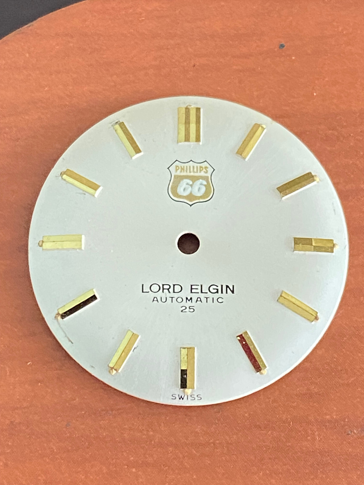 VINTAGE LORD ELGIN PHILLIPS 66 WRIST WATCH DIAL ONLY, FOR 25J AUTOMATIC, SILVER