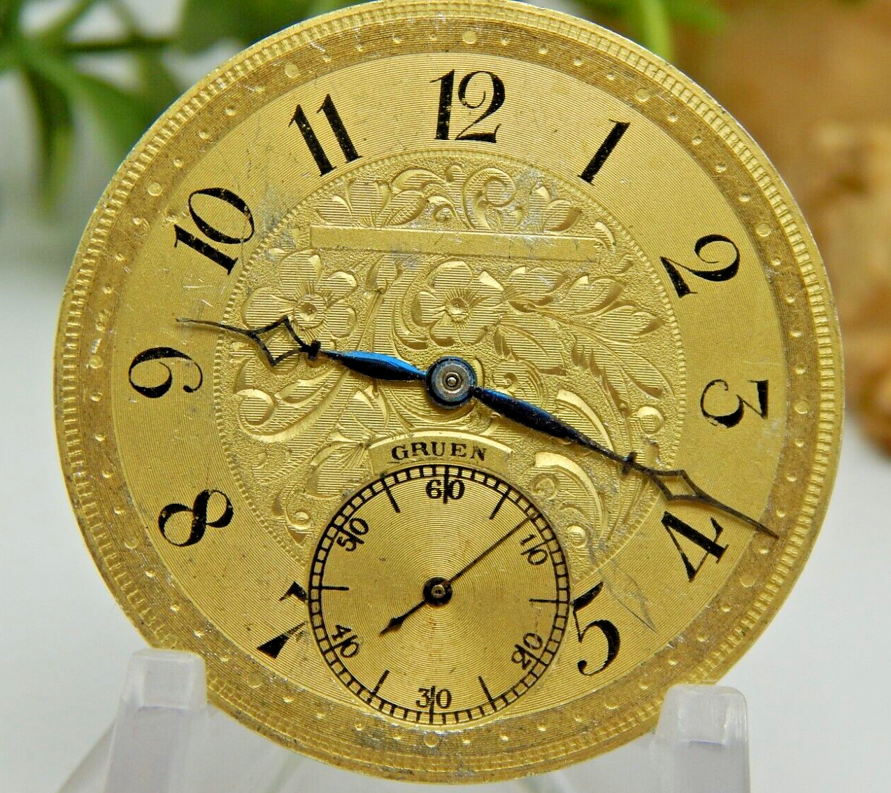 Antique Pocket watch movement Swiss Gruen High Grade 17 jewel ADJ 5 pos & Temp