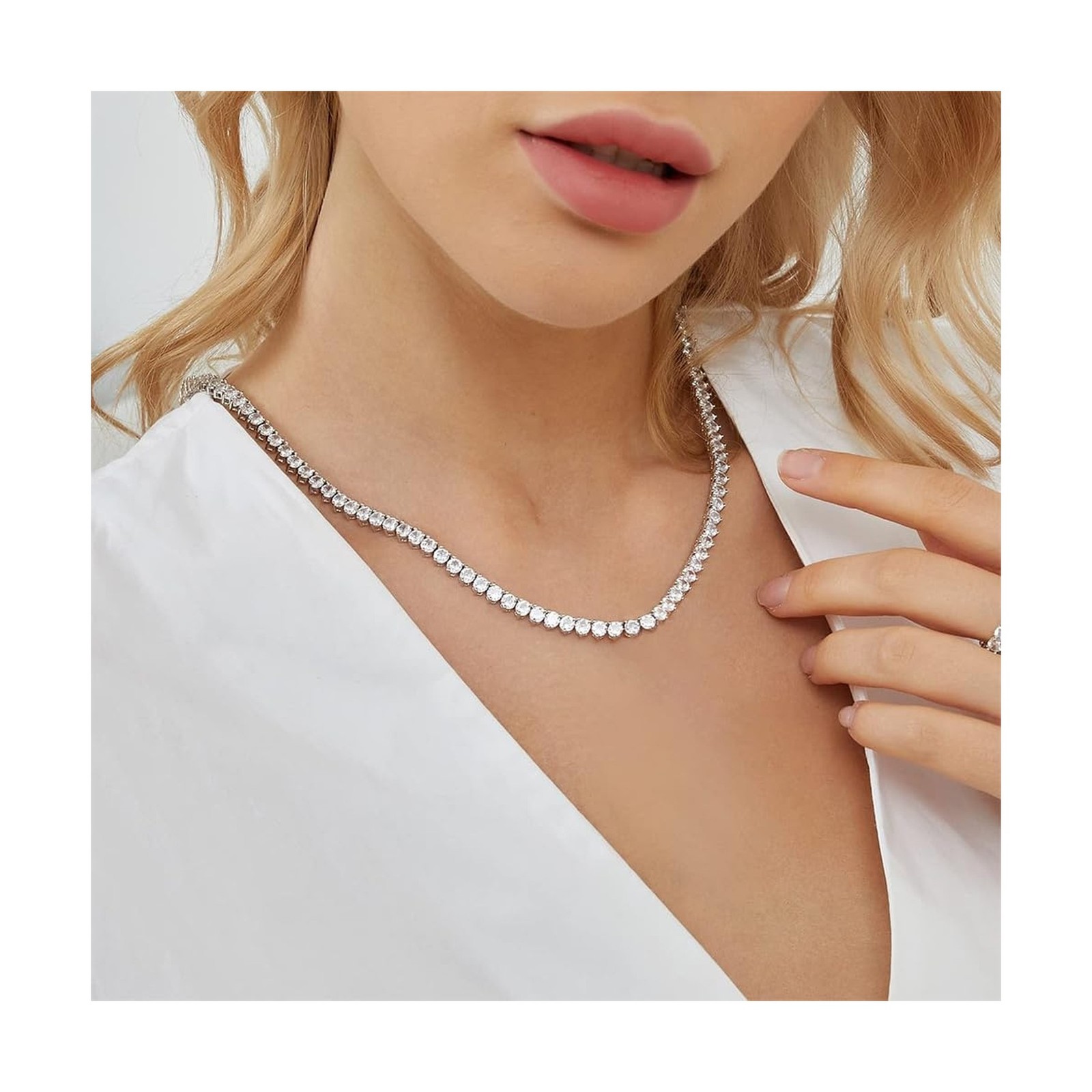 Gem’s Beauty Moissanite Tennis Necklace 3mm-5mm 925 Silver D Color Round Cut …