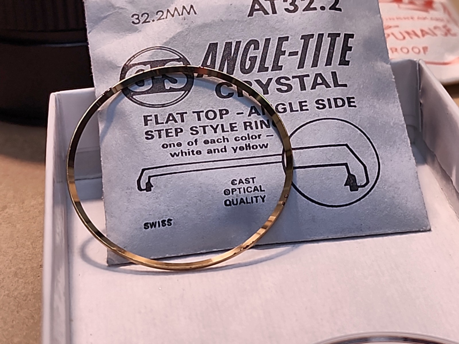 Vintage NOS GS Angle-Tite AT32.2 32.2mm WW Flat Top Crystal-W/2 Armor Rings