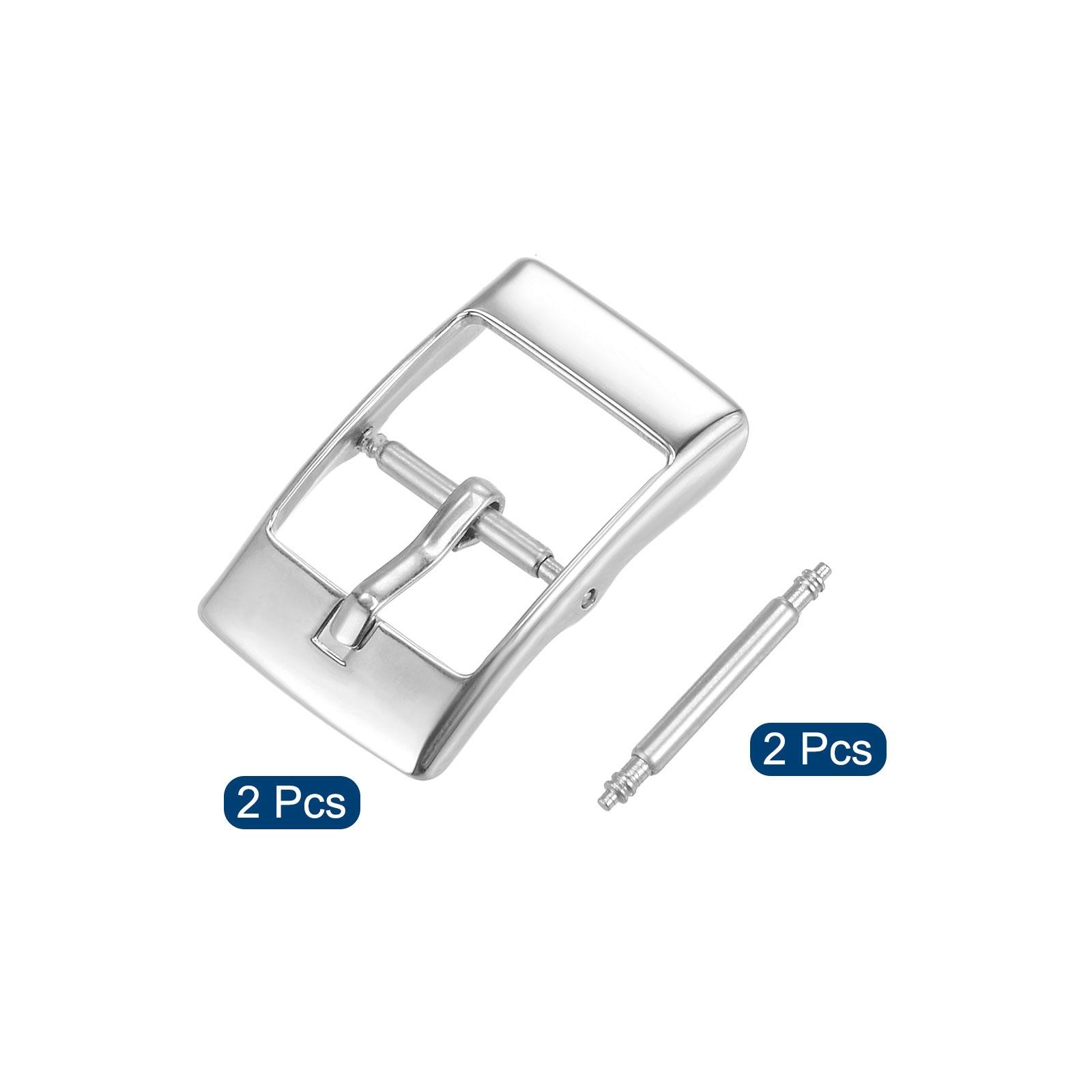 Watch SUS304 2 Pcs Silver Tone Buckle for 14mm Watch Bands with 2Pcs Spring Bar