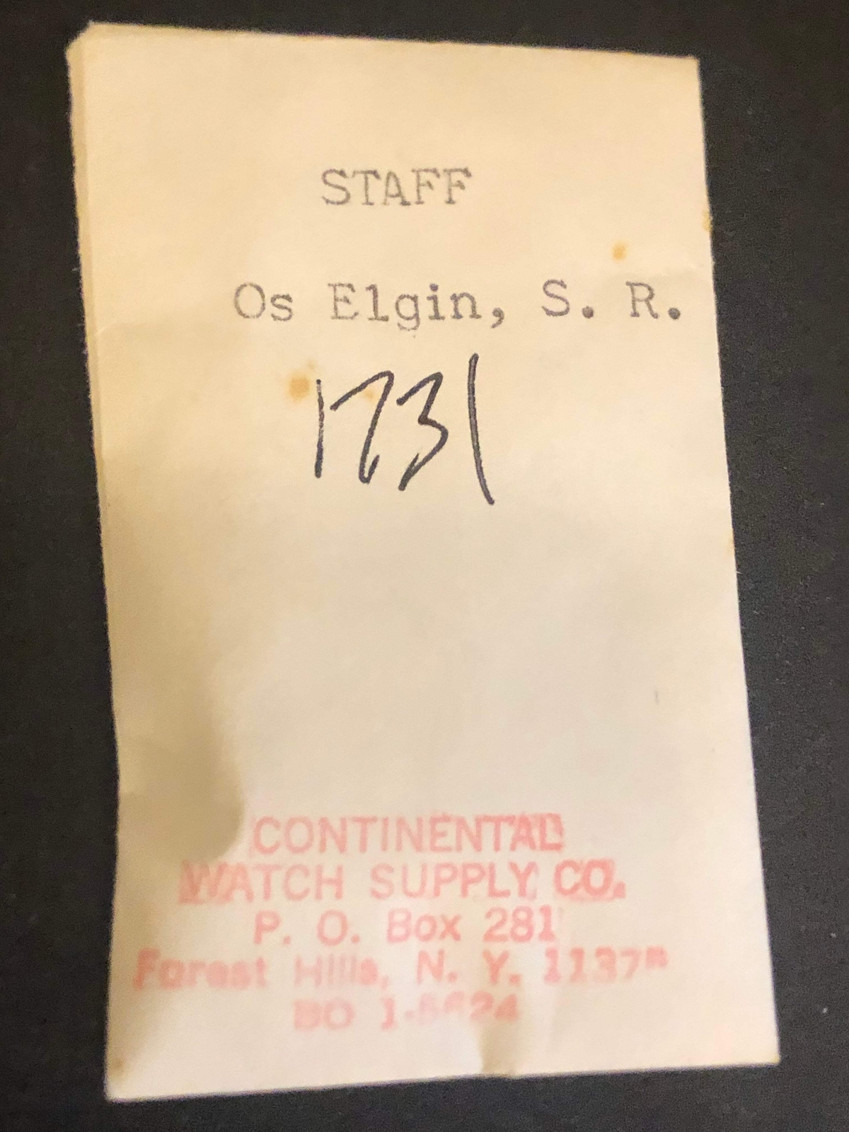 Elgin Balance Staff for 0s Single Roller Factory No. 1731