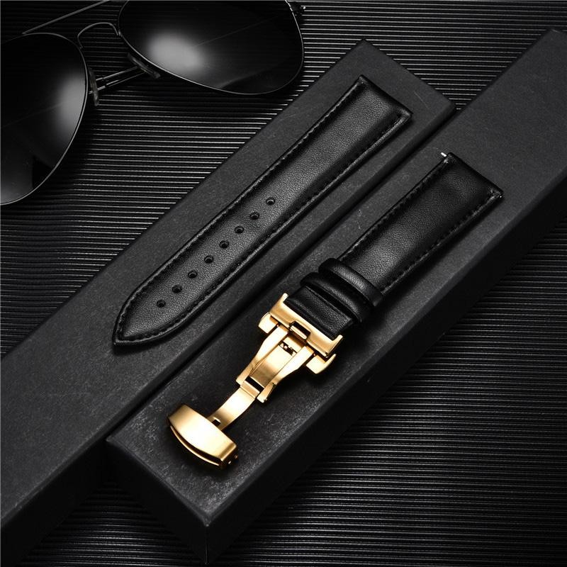 Leather Watch Band 18mm 20mm 22mm 24mm Straps Stainless Steel Butterfly Buckle C