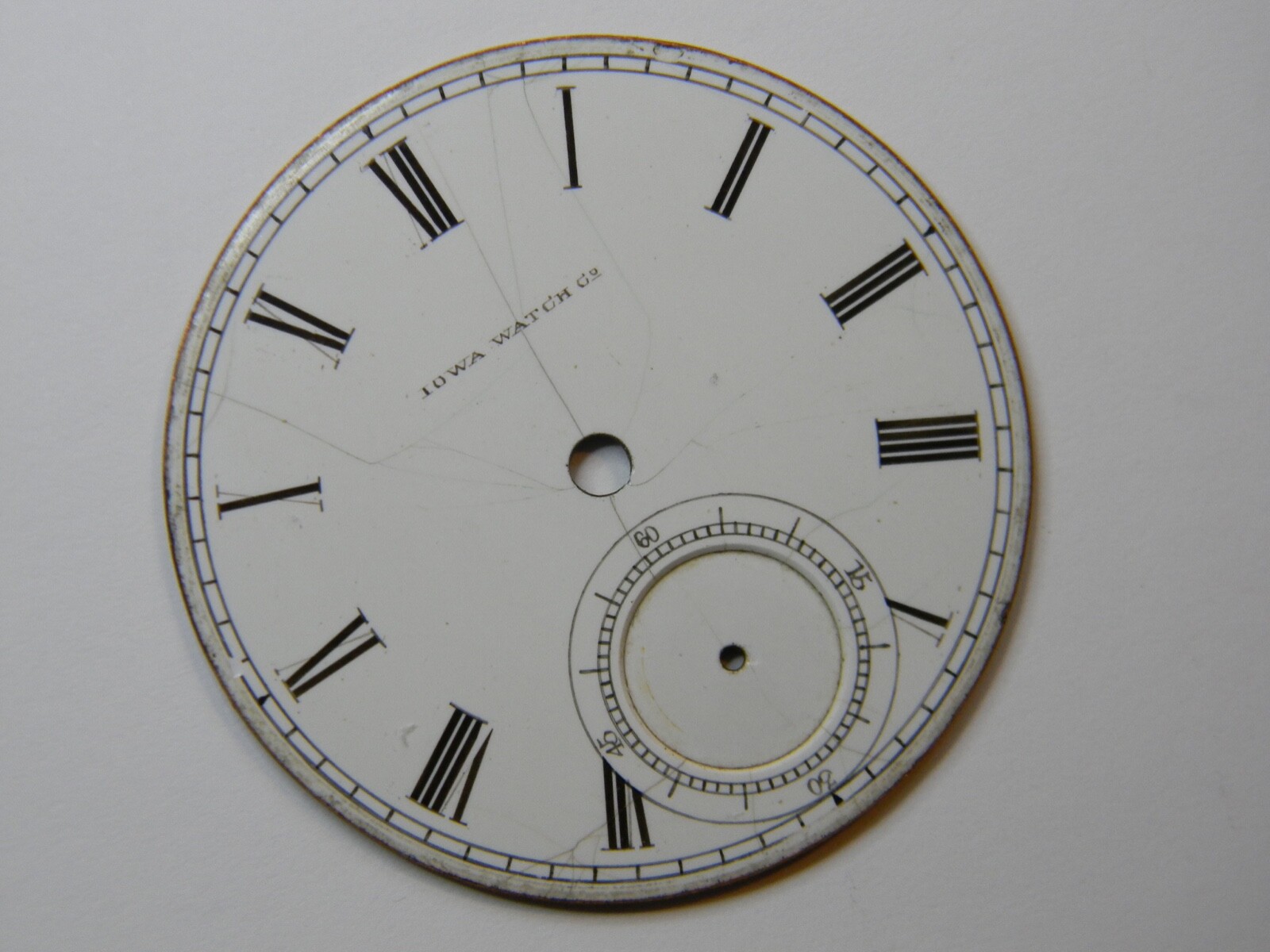 RARE ILLINOIS IOWA WATCH CO. PRIVATE LABEL POCKET WATCH DIAL 45.6mm – REPAIR