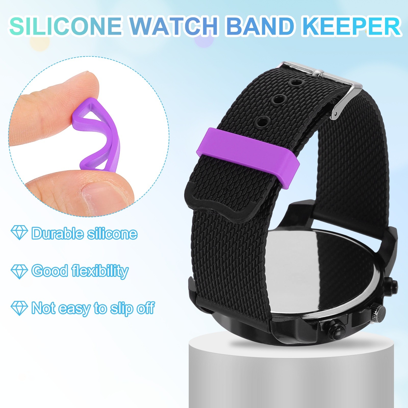6pcs 12mm Purple Watch Band Loop Silicone Watch Strap Retainer Loop for Watch