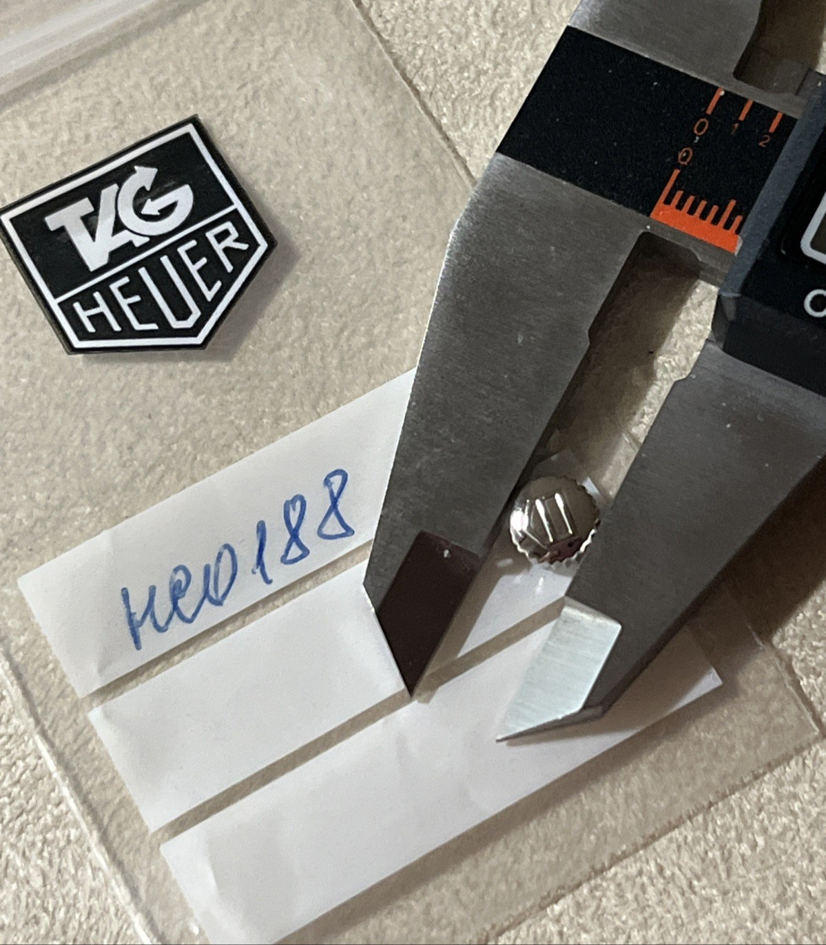 TAG Heuer Watch Crown HC0188 7 mm Polished Silver Stainless Carrera Chronographs
