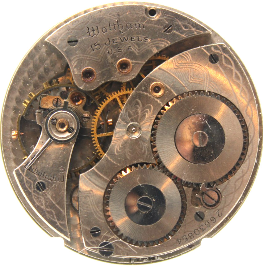1928 WALTHAM POCKET WATCH MOVEMENT 26630854 GRADE: 220 12s 15j (FP3)