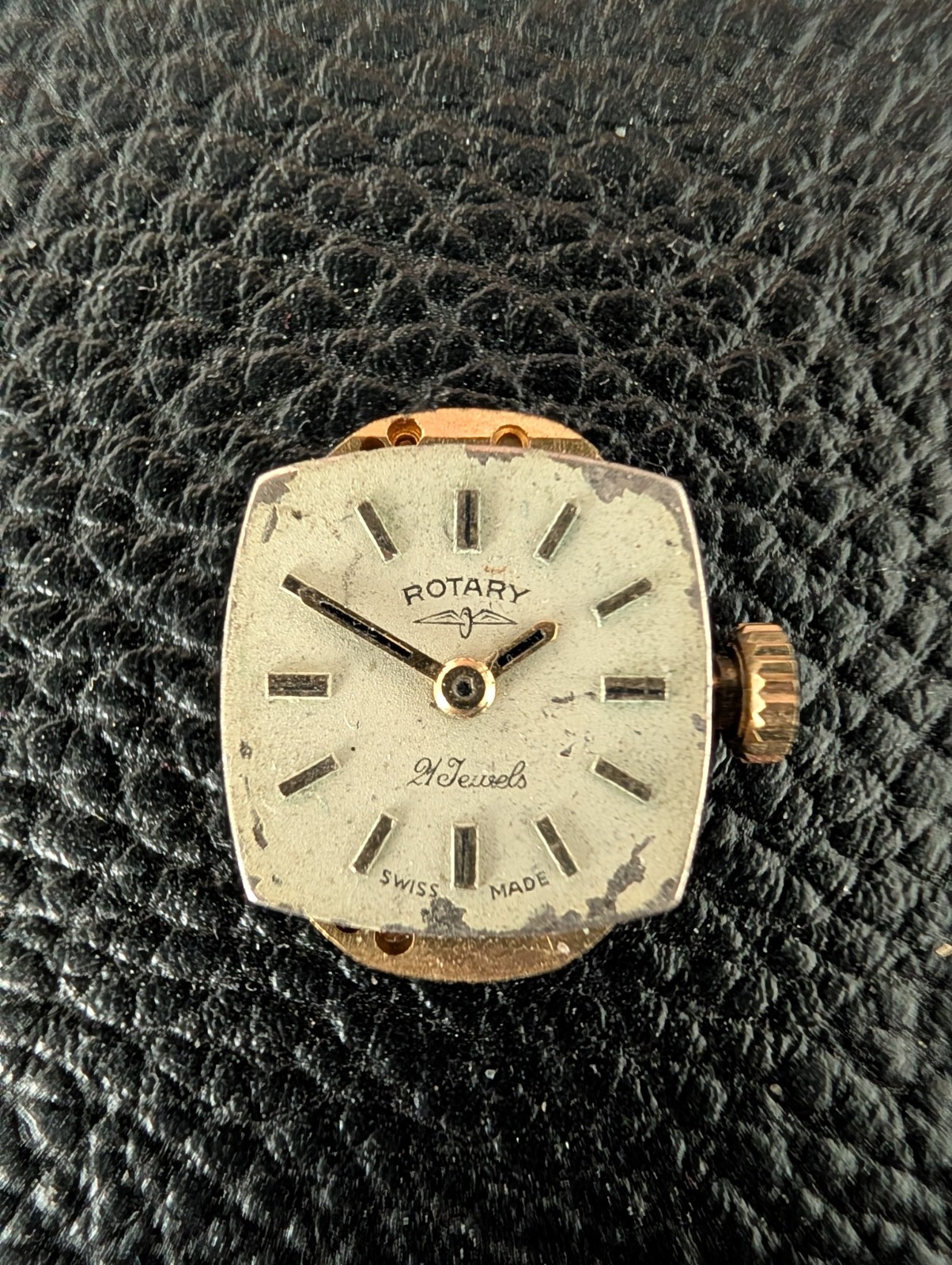 Vintage Rotary 21 Jewels Swiss Watch Movement Square 14x14mm Cushion Dial Runs