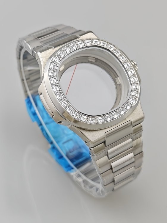 38.5Mm Nautilus Diamond-Set Stainless Watch Case Sapphire Glass for Nh35 Nh36 4R