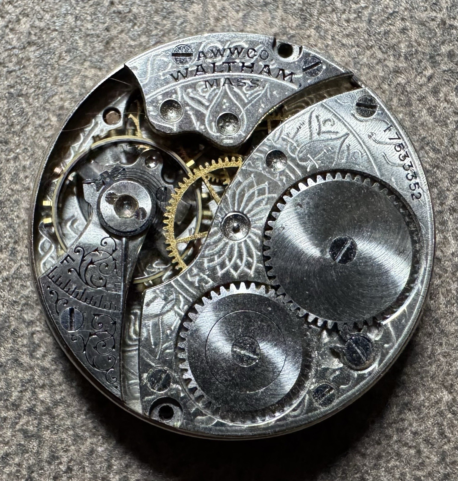 1908 WALTHAM SEASIDE 0S 7J PW PS WATCH MOVEMENT & DIAL