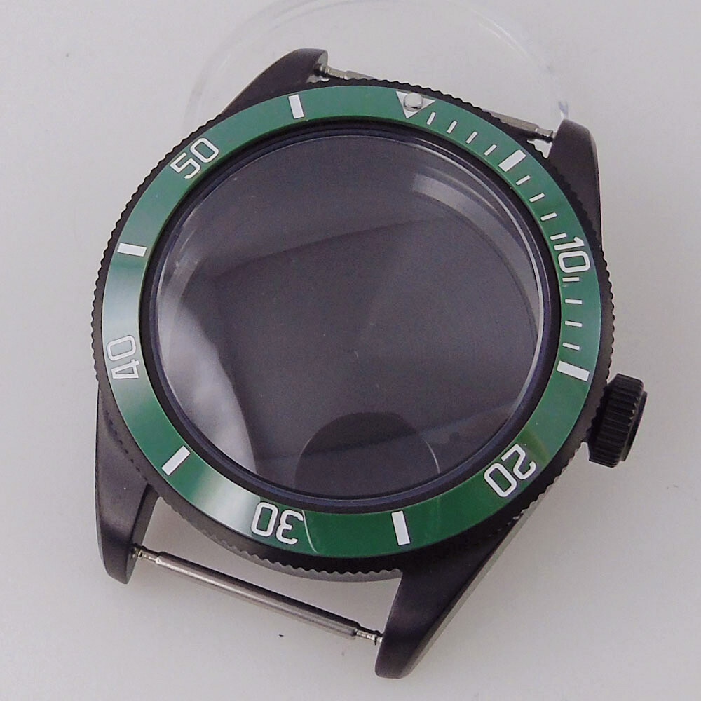 39mm Black PVD Sterile Men Watch Case Domed Sapphire Glass Fit Auto NH35A PT5000