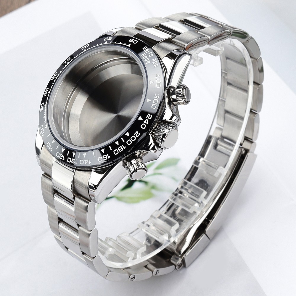 Steel 39mm Aviator Watch Case Sapphire Tachymeter Bezel For Seiko VK63 Movement