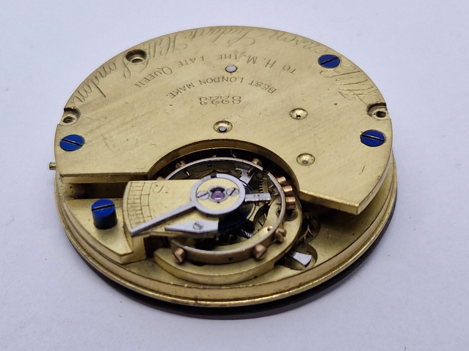 Antique J W Benson pocket watch movement London Queen