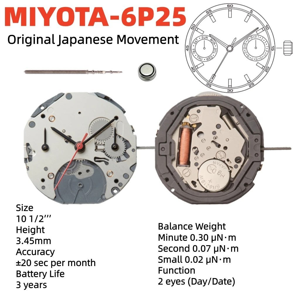 Genuine Miyota 6P00 6P20 6P21 6P23 6P27 6P29 6P28 6P25 6P26 6P24 Watch Movement