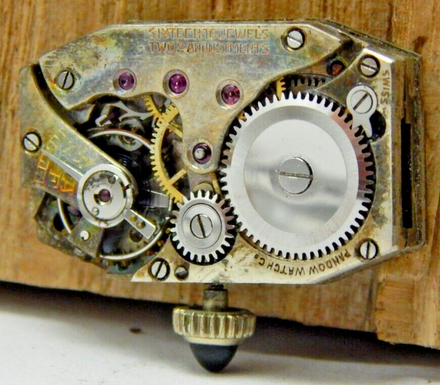 Vintage Pandow 16 jewel 2 adjustment art deco wrist watch movement with dial