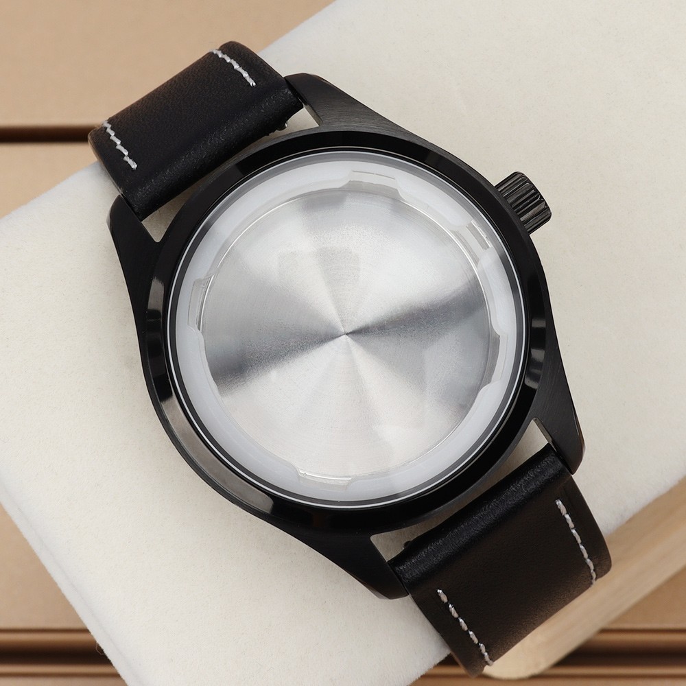 PVD Black 40mm Pilot Watch Case Steel+Calfskin Strap For Seiko NH35 36 ETA 2824
