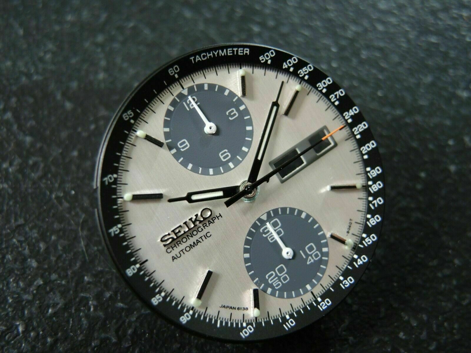 NEW BRUSHED FINISHED DIAL,HANDS,INNER RING VINTAGE PANDA 6138-8020 CHRONOGRAPH
