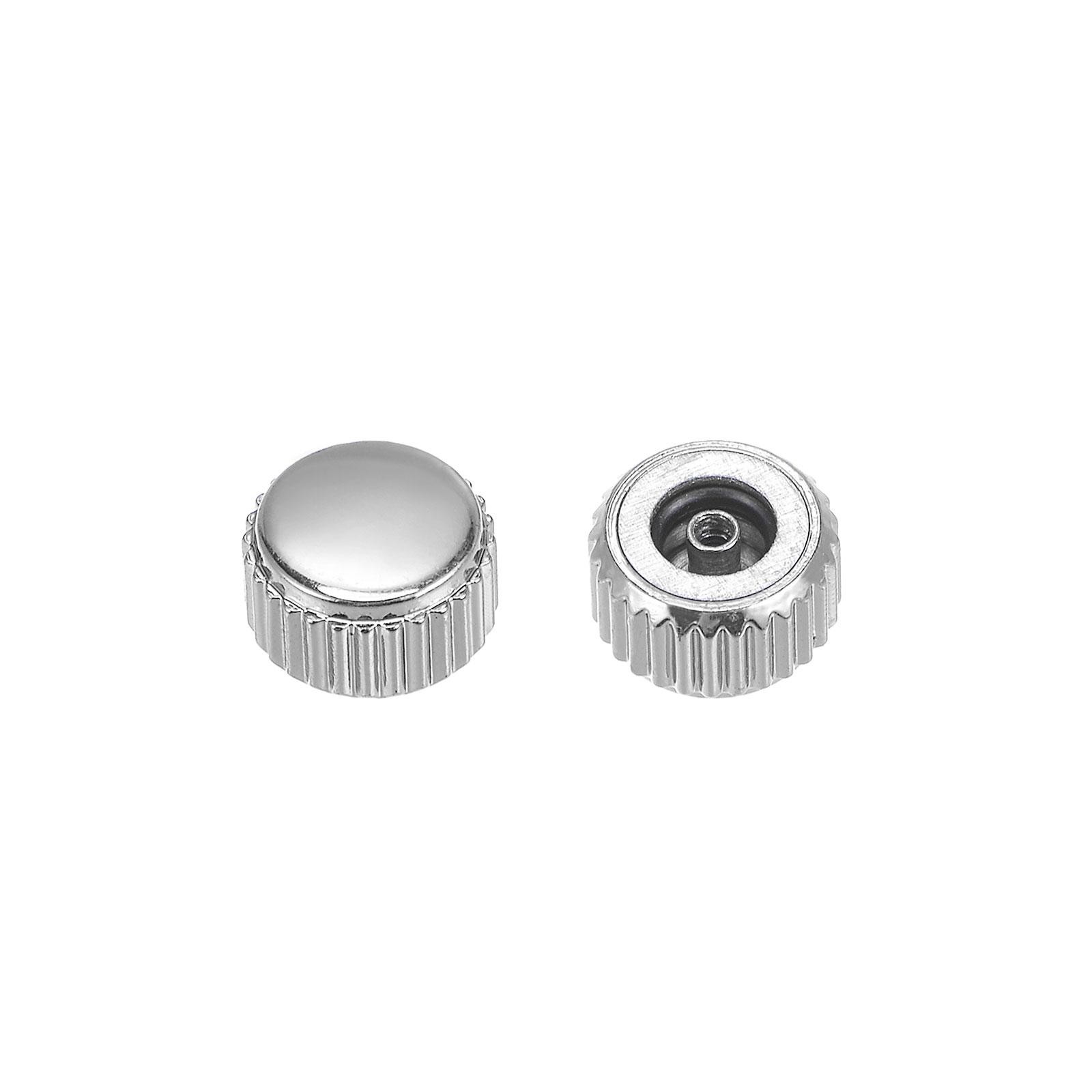 2Pcs 5.5mm Watch Crown Parts SUS304 Flat Short Stem 2.5mm ID Silver Tone