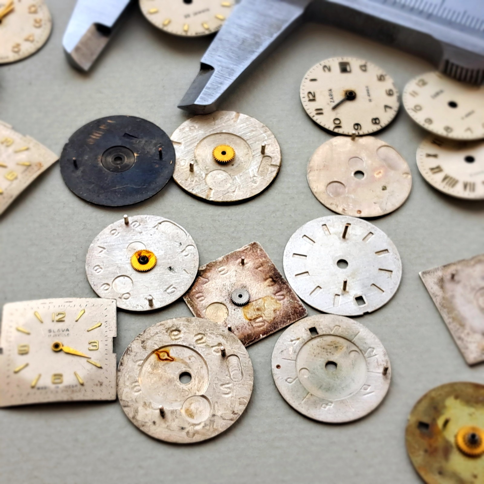 Lot of 25 Vintage Watch Dials • Mixed Shapes & Colors • USSR/Soviet • Steampunk